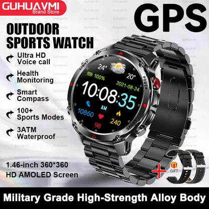 2025 New Outdoor Sport Smart Watch Men HD AMOLED Screen  Six Star GPS Positioning Heart Rate Bluetooth Call IP69/5ATM SmartWatch