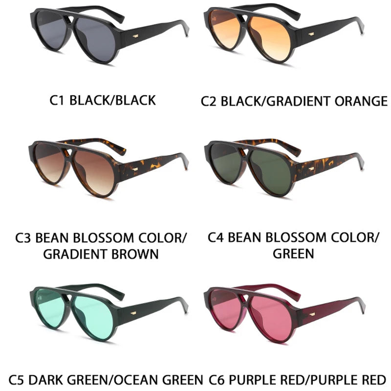 SO&EI Fashion Oversized Pilot Double Bridges Women Sunglasses Retro Rivets Men Red Green Shades UV400 Sun Glasses |...