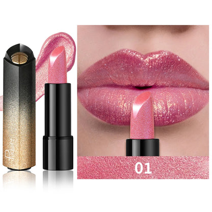 Pudaier Pearly Metallic Shimmer Lipstick, Glitter Shine Finish, Creamy Smooth Texture, High Pigment Party Makeup
