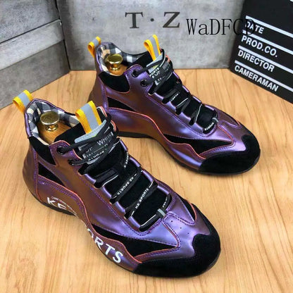 Men High Top Chunky Sneakers Fashion Casual Microfiber Leather Mesh Breathable Increased Internal Cover Bottom Platform Shoes
