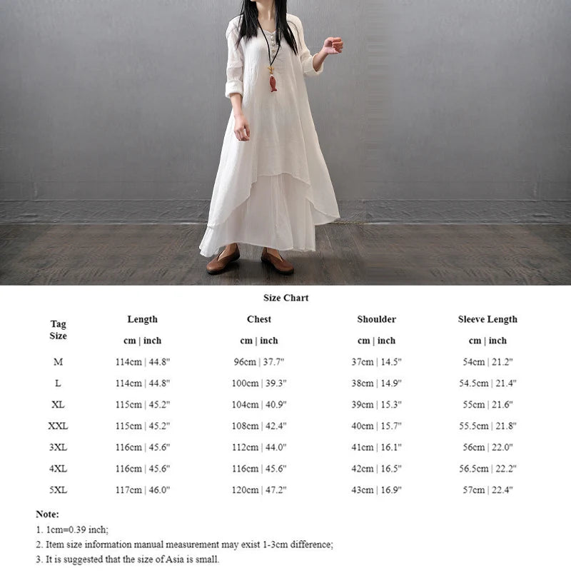 Women's Dress Long Dress Fashion Fake Two Pieces Loose Long Sleeve Art Big Swing Cotton Hemp Bohemian Cotton Vintage Women Dress - Kimlud