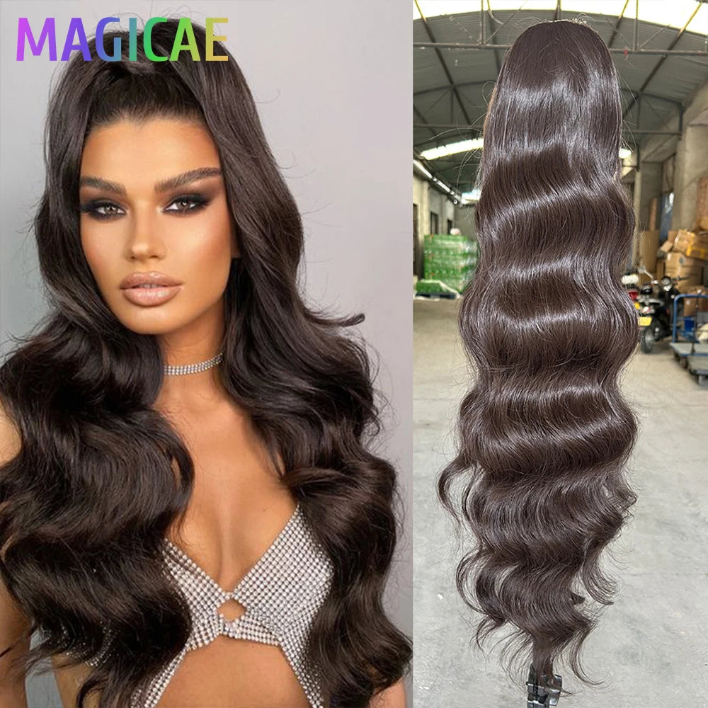 Magicae Ponytail 28Inches Ombre Brown Blond 27/ 613 Clip in Synthetic Hair Extension 180grams Heat Resistant Body Wavy |...
