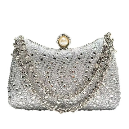 Fine Rhinestone Diamond Inlay Dinner Evening Bag Retro Luxury Gold Silver Blue Small Clutch for Women Wedding Party...