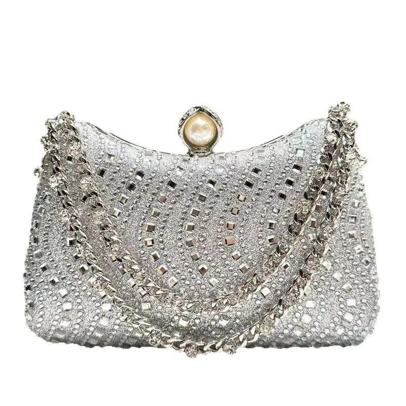 Fine Rhinestone Diamond Inlay Dinner Evening Bag Retro Luxury Gold Silver Blue Small Clutch for Women Wedding Party...