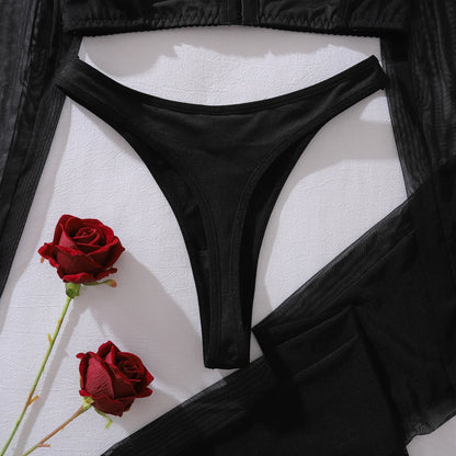 Ellolace Seductive Sexy Lingerie See Through Long Sleeve Top Brief 2PC Set with Stockings Intimate Ultra Hot Party Night Outfit