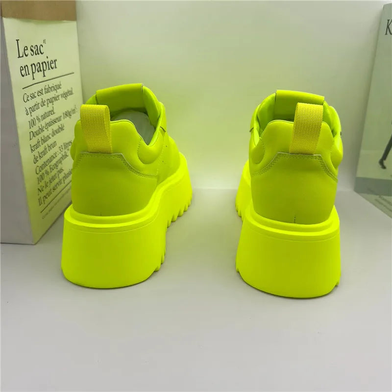 Designer Men's Fluorescent Green All Match Lace Up thick-soled Causal Shoes Male Brand Fashion Flats Moccasins Walking Sneakers