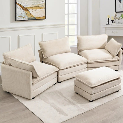 Sectional Sofa with MovableOttoman, 112 Inch 4 Seat Modern Corduroy Sofa Set, ConvertibleL | Kimlud Luxury Chair