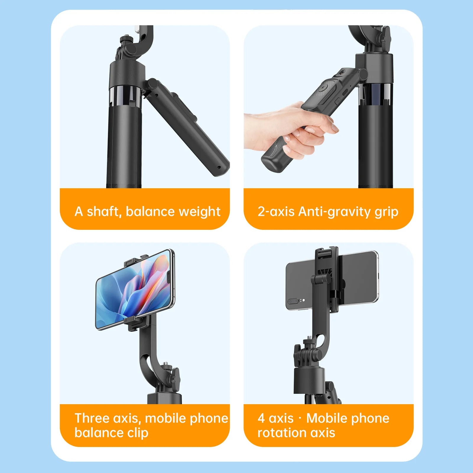 【New】Phone Stabilizer Tripod with Remote Controller Face Body Auto Tracking 360 Degree Rotating Extendable Selfie Stick