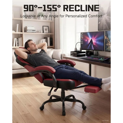 GTPLAYER Ergonomic Gaming Chair, High Back with Footrest, Wide Seat, Lumbar Support, Wine Red | Kimlud Gaming Luxury Chair