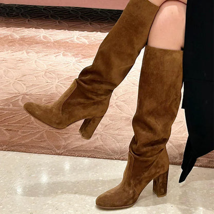 Sexy High Heels Women's Long Boots Fashion Elegant Suede Shoes 2025 Pumps Party Winter Boots New Suede Knee High Boots Mujer