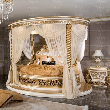 European Luxury Round Bed Castle Wood Bedroom Wedding Double Bed Comfortable Adult High Quality Letto Matrimoniale Furniture - Kimlud