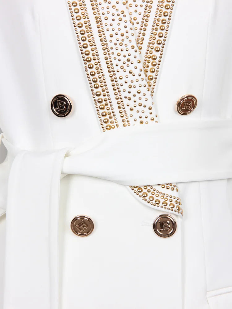 ZOCI Fashion Women's BlazerFashion New Hot Metal Belt Green Fruit Collar Medium Long Quality Women's Suit Jacket 2025 Spring New