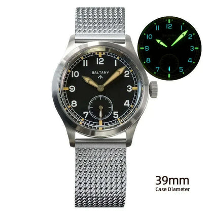 Baltany dirty dozen watch Sapphire 39mm Dail 316L Stainless Steel Case Leather Strap Military Vintage Quartz Wristwatch
