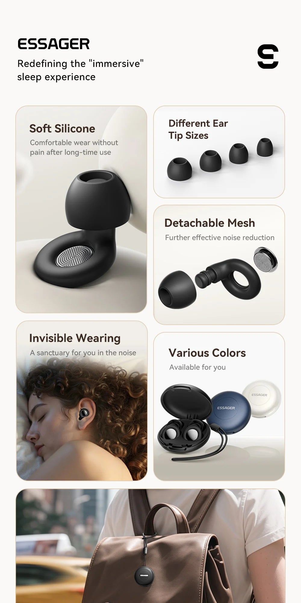 ESSAGER Noise Cancelling Ear Plugs for Sleeping Soft Silicone Sleep Earplugs Noise Reduction Earbuds for Sleep Work Study Travel - Kimlud