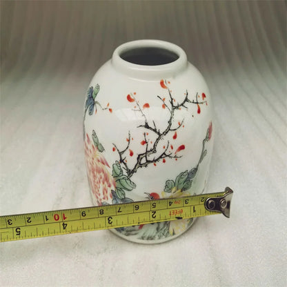 Chinese Old Porcelain Vase Pastel Flower & Bird Pattern Storage Jar Antique Collectible Decorative Piece
