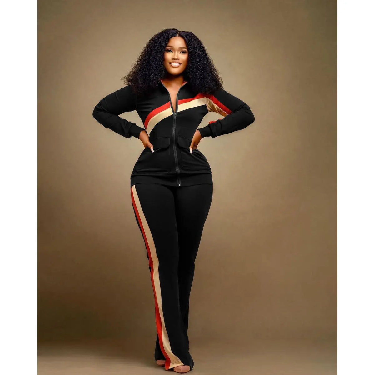 Casual Spor Women's Faion Set TW52 Long Sve Polyester Pants Striped Patchwork Independent Station Cross-Border | Kimlud...
