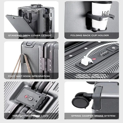 Premium PC Wide Trolley Luggage Front Opening Multi-Functional Women's 20-Inch Boarding Box and Men's 24-Inch Suitcase...