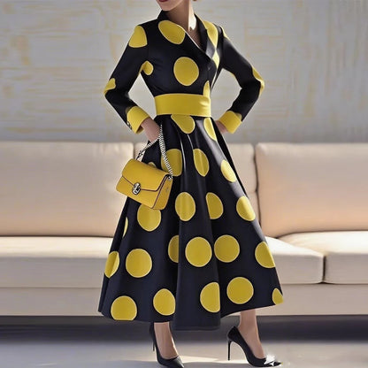 Modigirl Women's 1950s Vintage Polka Dot Audrey Long Dress Autumn 2025 Long Sleeve Party Cocktail Elegant Maxi Dress for Woman
