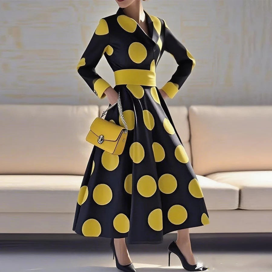 Modigirl Women's 1950s Vintage Polka Dot Audrey Long Dress Autumn 2025 Long Sleeve Party Cocktail Elegant Maxi Dress for Woman