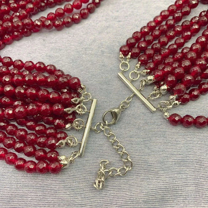 Fashion Luxurious Natural Stone Necklace for Women 6mm Faceted Ruby Multi-lay Jade Clavicle Chain Temperament Elegant Jewelry
