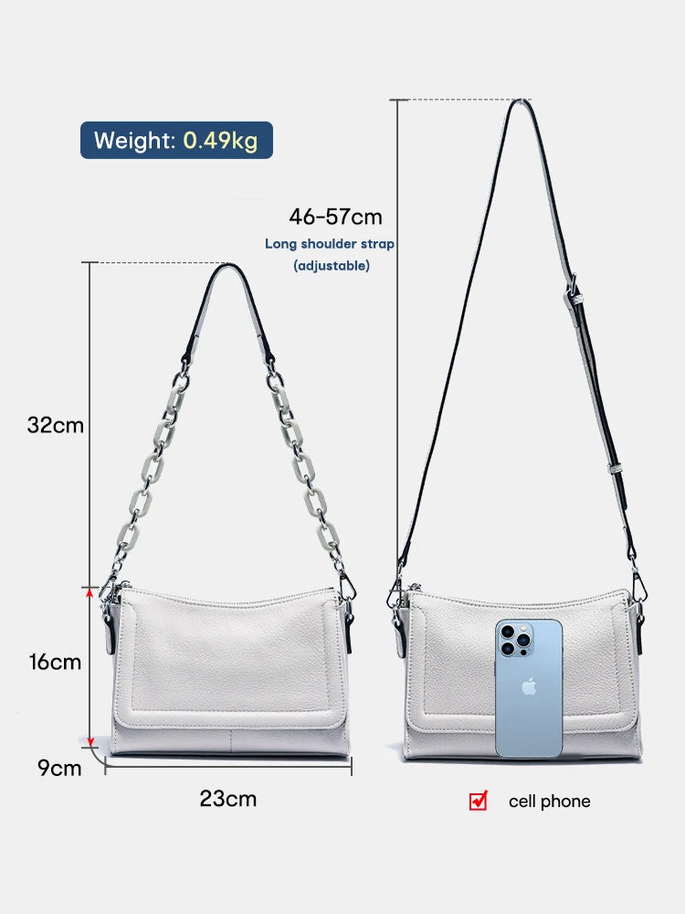 Zency Acrylic Chain Handbag Soft Leather Top-Handle Women's Luxury Small Underarm Crossbody Bag White Fashion Shoulder - Kimlud