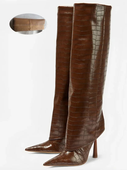 Women's Fashion Retro Stone Pattern Pointed Sleeve Skirt Boots European and American High End Loose Pants Banquet Boots