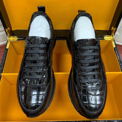 Authentic Real Crocodile Skin Men's Casual Black Sneakers Genuine Exotic Alligator Leather Male Lace-up Cushioned Walking Shoes