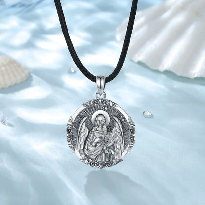 Eudora 925 Sterling Silver Saint Gabriel Archangel Necklace Vintage Amulet Pendant for Men Women Religious Believers Jewelry