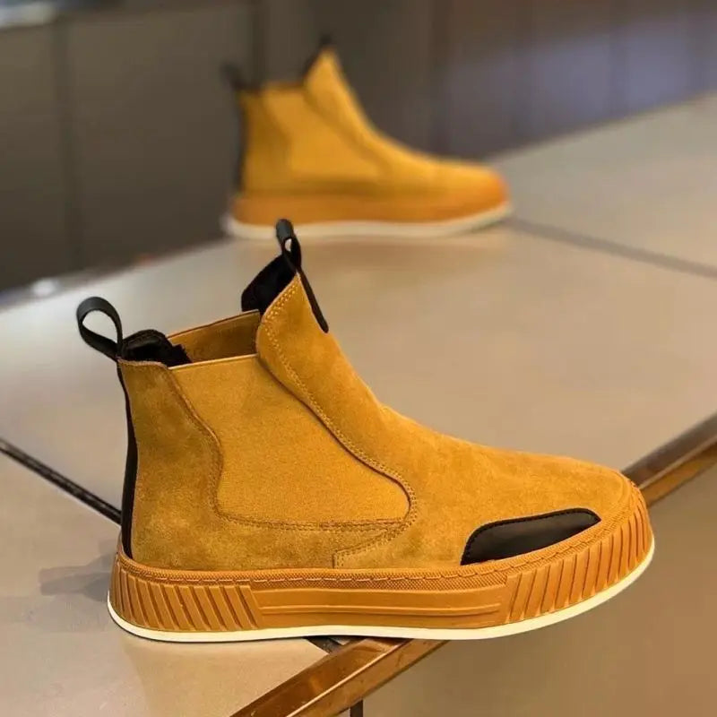 High Top Sneaker Men Winter Plush Snow Boot Fashion Casual Nubuck/Microfiber Leather Upper Height Increased Platform Board Shoes