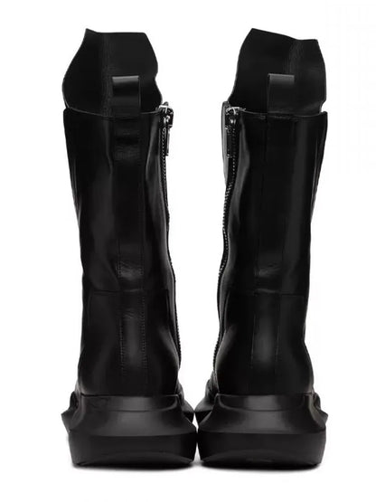 Gothic Men Thick Platform Mid Calf Boots Height Increasing Cowhide Genuine Leather Sneakers Man High Top Moto Biker Safety Shoes