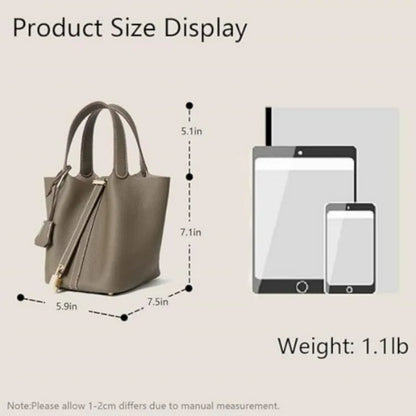 Genuine Leather Bucket Bag for Women: Lock Design Shoulder Handbag Versatile Top-Handle Tote Fashionable Vegetable...