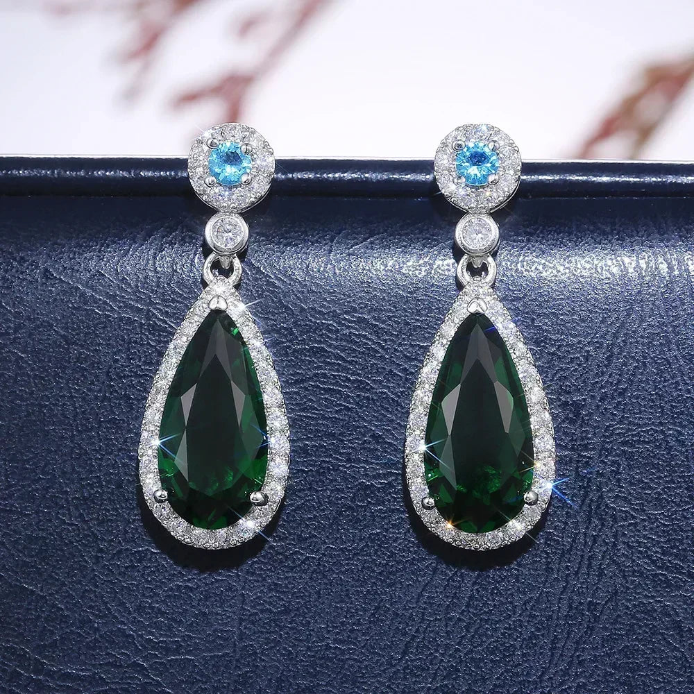 Fashionable Banquet Elegant Emerald Cubic Zirconia Earrings, High-end Inlaid Wedding Style Swaying Jewelry Accessories |...