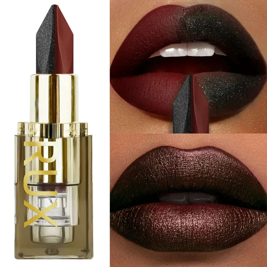 1PC Glitter Waterproof Two-tone Lipstick Matte Non-stick Pearlescent Diamond Lip Tint Red Black Brown Lips Makeup for Women Cosm