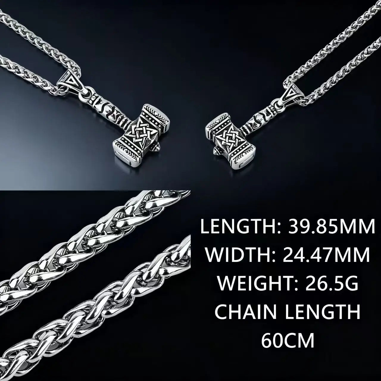 HNSP 316L Stainless Steel Norse Mythology Mjolnir Odin Rune Thor Hammer Pendant Necklace For Men Gift Viking Jewelry Accessories