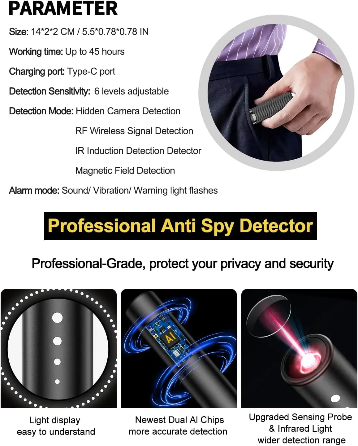 TINSOL Hidden Camera Detector GPS Tracking Device Recording Listening Device Detector Hotel Car Hidden Bugging Camera...