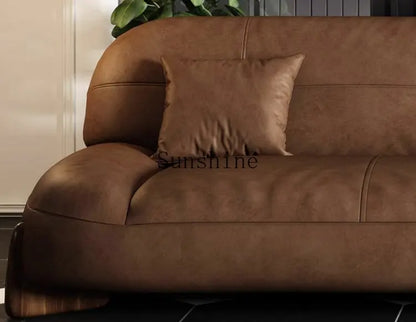 American leather small apartment straight row furniture Italian simple retro oil wax leather sofa | Kimlud Luxury Sofa