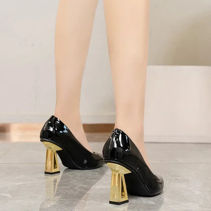 Pointed Toe Special Heel High Heels Women's Light Mouth Sexy Explosive Patent Leather Versatile Single Shoes