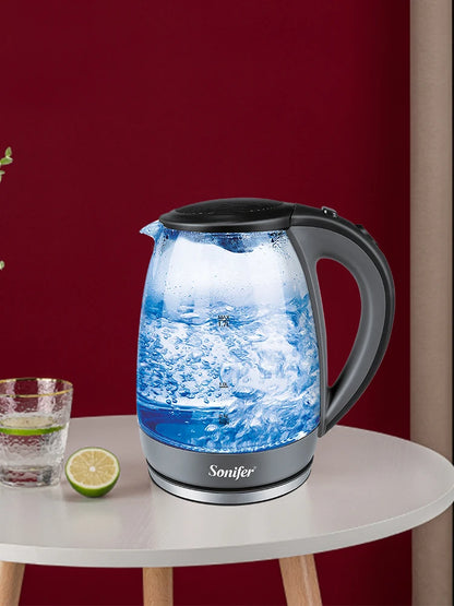 1.7L Glass Health Preserving Pot Electric Kettle with Led Lighting 2000W Quick Boiling Water Auto Shutdown Without BPA Sonifer - Kimlud