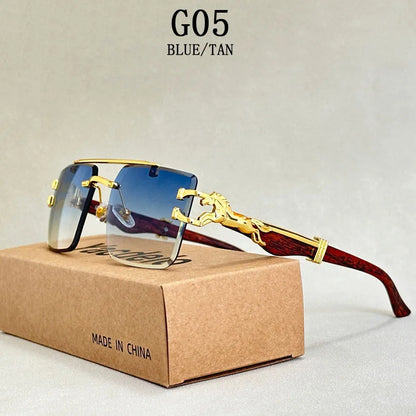 New In Sunglasses For Men Wooden Rimless Sunglasses Women Vintage Square Fashion Glasses Luxe Gafas De Sol Hombre...