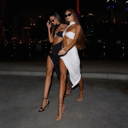 Kimlud Dresses - Articat Sexy Sleeveless Hollow Out Irregular Dress For Women 2025 Summer Tight Split Party Dress  Female Hol