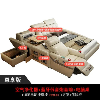 High End Nordic Double Bed Headboard Queen Storage Safe Luxury Twin Bed Frame Full Size Sleeping Camas De Casal Home Furniture