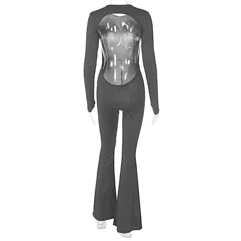 Women's Sexy Backless Jumpsuits Solid Autumn New Long Sleeve Bodycon Black Rompers Fashion Streetwear Casual Slim Female Overall