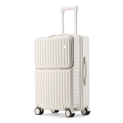 Independent Front Open Luggage Multi-functional Suitcase ABS+PC Cup Holder And Hidden Phone Stand Smooth Universal Wheel 20" 24"