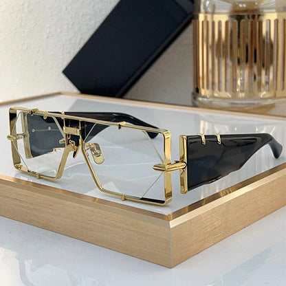 Ins MOD004 Half Frame Polygon Gradient Sunglasses Uv400 Men Alloy Acetate Personalization High Street Classical Eyeglasses - Kimlud