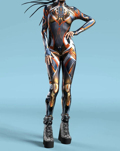Women Cyber Armor 3D Printing Bodysuit Halloween Carnival Punk Cosplay Zentai Suit Festival Jumpsuit Party Morphsuit Rave Outfit - Kimlud