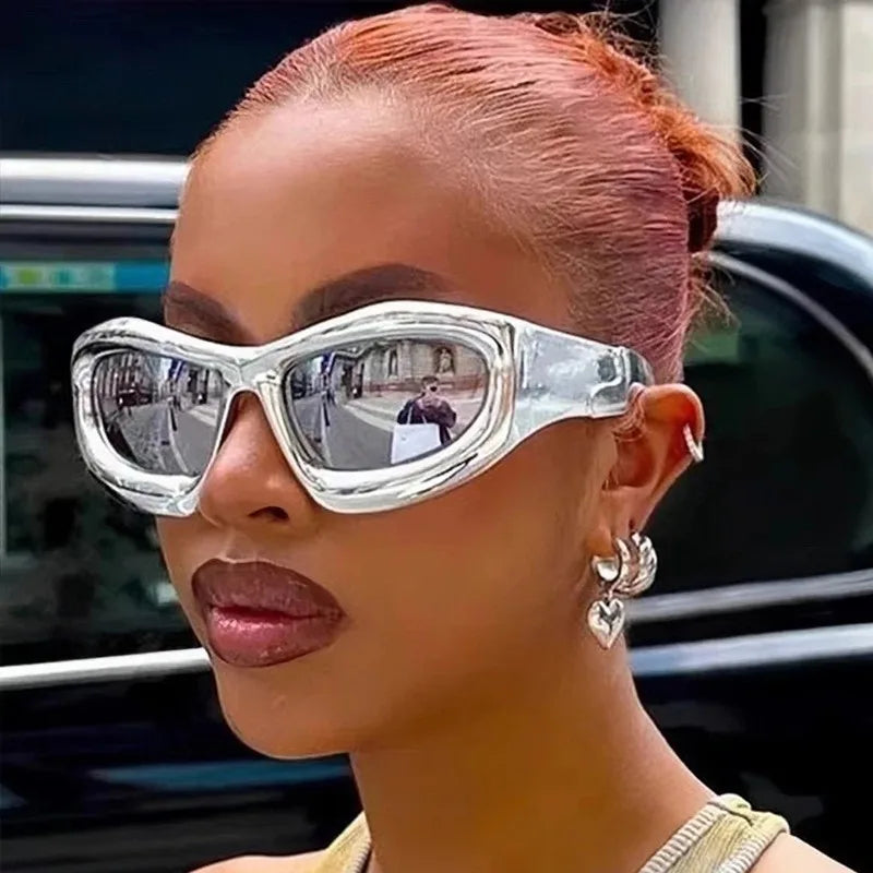 New Fashion Blue Mirror Y2k Sunglasses For Women Vintage Oversized Cat Eye Sun Glasses Men Hip Hop Punk Eyewear Female...
