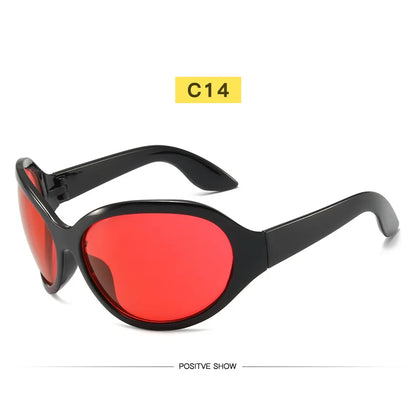Oversized Y2K Sunglasses Women Lady Trendy Big Frame Vintage Wrap Around Glasses Fashion Punk Silver Shades - Kimlud