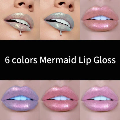 6 Colors Laser Holographic Lip Gloss Liquid Lipstick Mermaid Pigment Longlasting Glitter Lipgloss Waterproof Metallic Lip Makeup