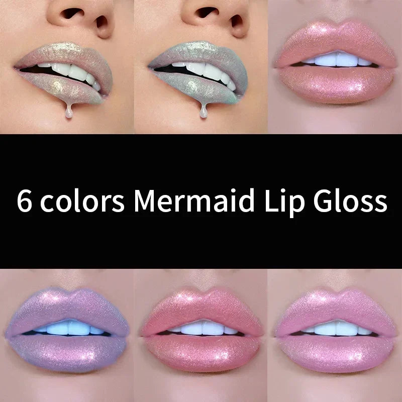6 Colors Laser Holographic Lip Gloss Liquid Lipstick Mermaid Pigment Longlasting Glitter Lipgloss Waterproof Metallic Lip Makeup