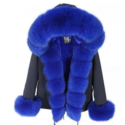 MAOMAOKONG Winter Clothes Women Natural Fur Coat Real Raccoon Fur Collar Parkas Remove Faux Fur Lining Warm Thick Short Jacket